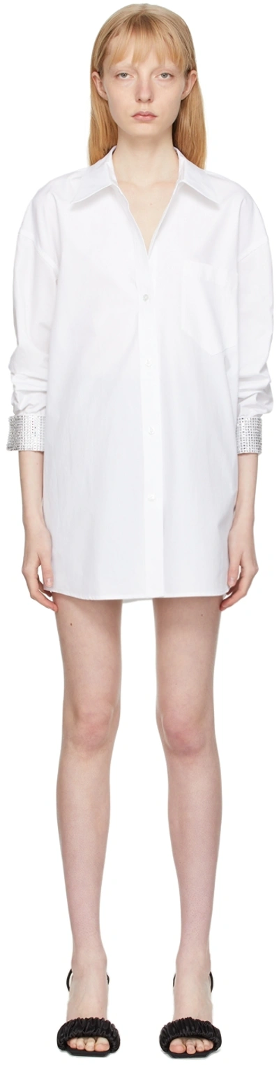Shop Alexander Wang White Oversized Crystal Cuff Shirt In 100 White