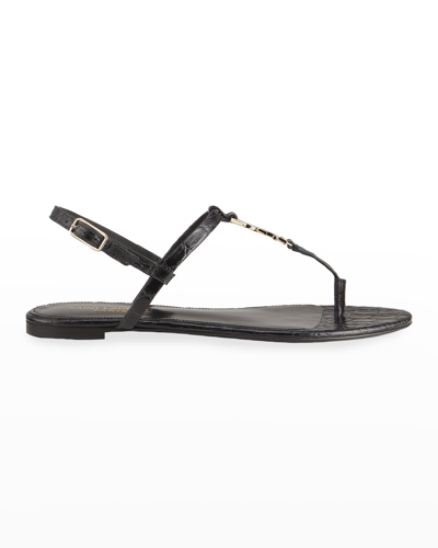 Shop Saint Laurent Cassandra Mock-croc Ysl Slingback Sandals In Black