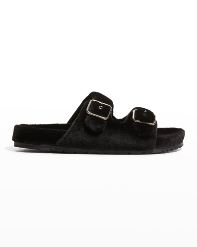 Shop Saint Laurent Fabrice Mink Double-buckle Slide Sandals In Black