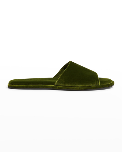 Shop The Row Canal Velvet Flat Slippers In Moss