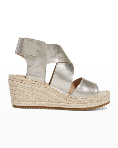 Shop Eileen Fisher Willow Metallic Crisscross Espadrille Sandals In Platinum
