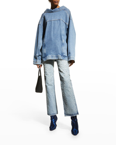 Shop Balenciaga Distressed Holes Straight-leg Ankle Jeans In Lt Blue