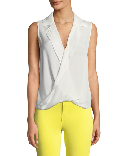 Shop L Agence Freja Wrap-front Sleeveless Silk Blouse In Baltic Sea