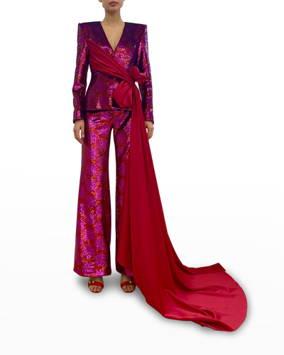 HALPERN STOVEPIPE POLKA-DOT SEQUIN FLARE-LEG TROUSERS 