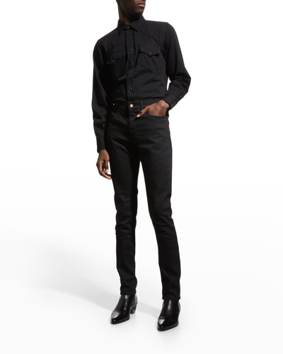 Shop Saint Laurent Men's 5-pocket Skinny Jeans In Black-blac