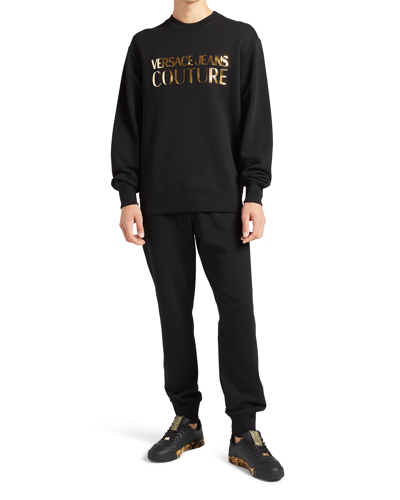 Shop Versace Jeans Couture Men's Metallic-logo Crew Sweatshirt In 899 948