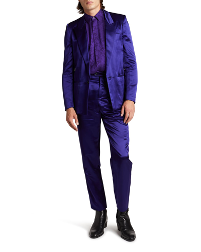 Shop Saint Laurent Men's Brilliant Satin Suit Jacket In Blue