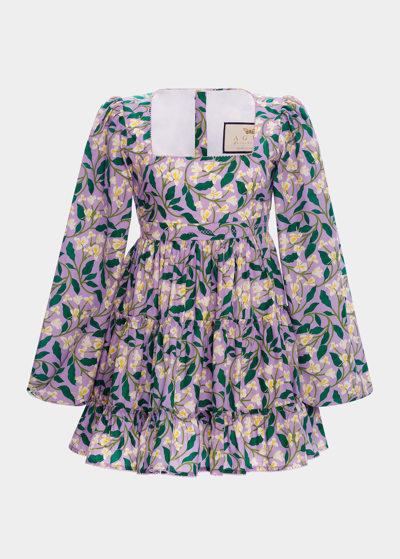 Shop Agua By Agua Bendita Avena Puff-sleeve Ruffle Mini Dress In Lilac