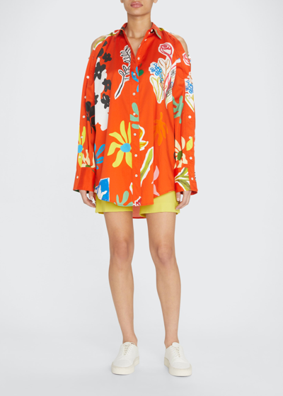 Shop Monse Floral-print Oversized Sliced-sleeve Top In Poppy Floral