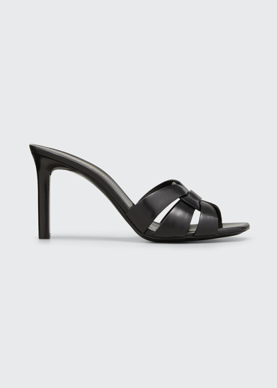 Shop Saint Laurent Tribute Woven Calfskin Stiletto Sandals In Black