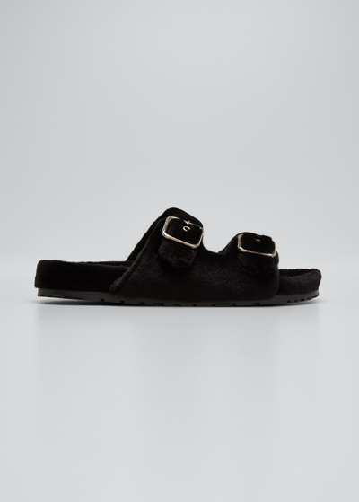 Shop Saint Laurent Fabrice Mink Double-buckle Slide Sandals In Black