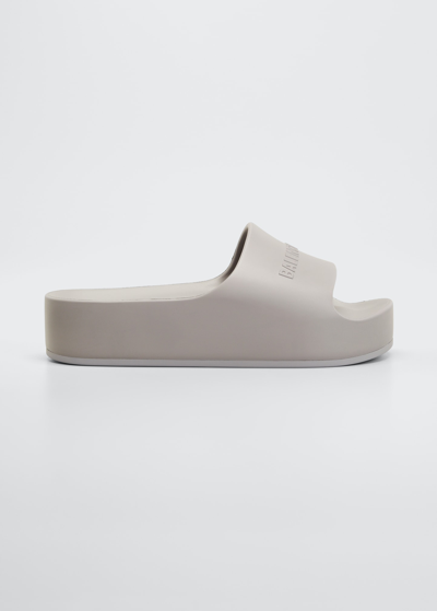 Shop Balenciaga Logo Chunky Slide Pool Sandals In Dark Grey