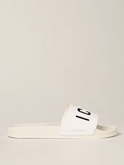 Dsquared2 Logo-print Open-toe Slides In 白色
