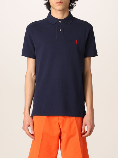 Shop Polo Ralph Lauren Cotton Polo Shirt With Logo In Navy