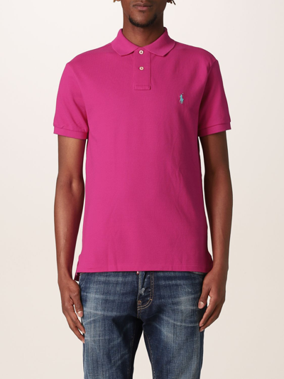 Shop Polo Ralph Lauren Cotton Polo Shirt With Logo In Fuchsia