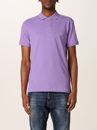 Shop Polo Ralph Lauren Cotton Polo Shirt With Logo In Lilac