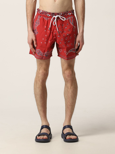 Shop Etro Swim Shorts With Bandana Print In Red