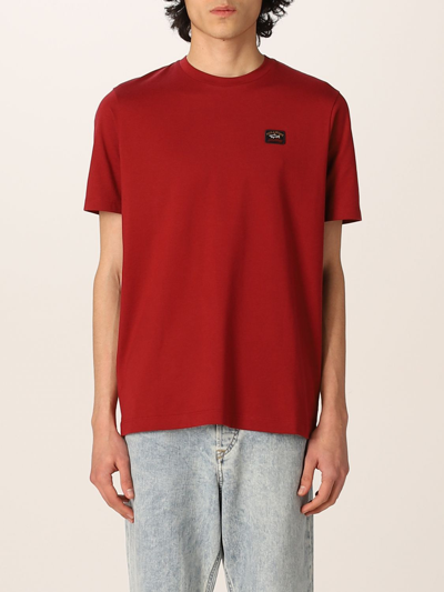 Shop Paul & Shark Cotton T-shirt With Logo Patch In Burgundy