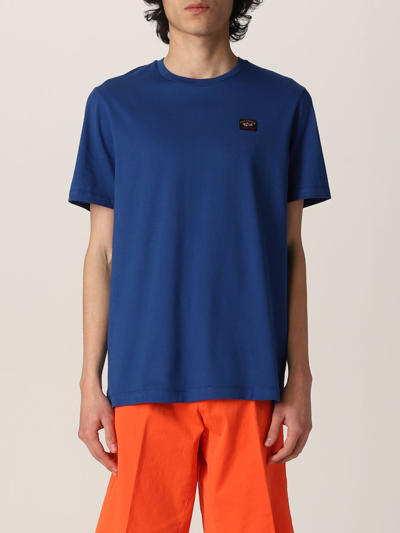 Shop Paul & Shark Cotton T-shirt With Logo Patch In Blue 1