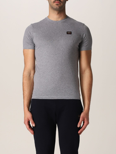 Shop Paul & Shark Cotton T-shirt With Logo Patch In Grey