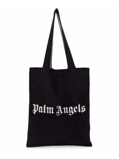 Shop Palm Angels Logo Print Black Tote Bag In Nero