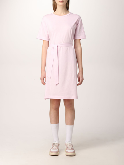 Shop Apc Dress In Cotton With Logo In Pink