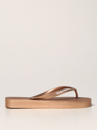 Shop Dsquared2 Thong Sandals In Gold