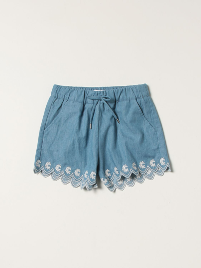 Shop Chloé Jogging Shorts With Embroideries In Blue