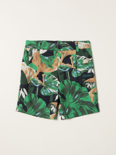 Shop Kenzo Junior Shorts With Tropical Print In Blue