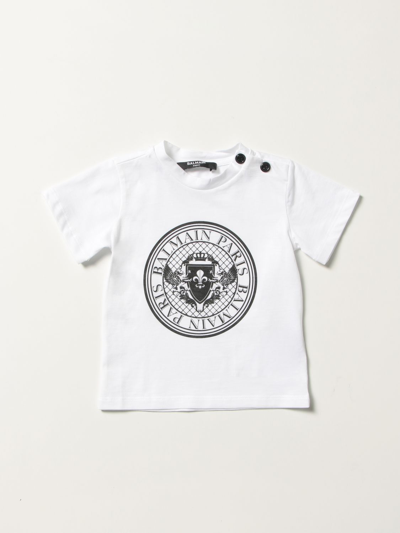 Shop Balmain Cotton T-shirt With Print In White