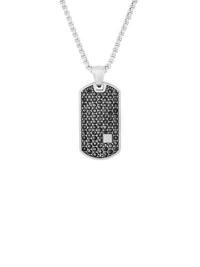 Shop Anthony Jacobs Men's Stainless Steel & Simulated Diamond Dog Tag Pendant Necklace In Black