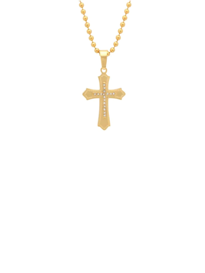 Shop Anthony Jacobs Men's 18k Goldplated Stainless Steel & Simulated Diamond Cross Pendant Necklace In Neutral