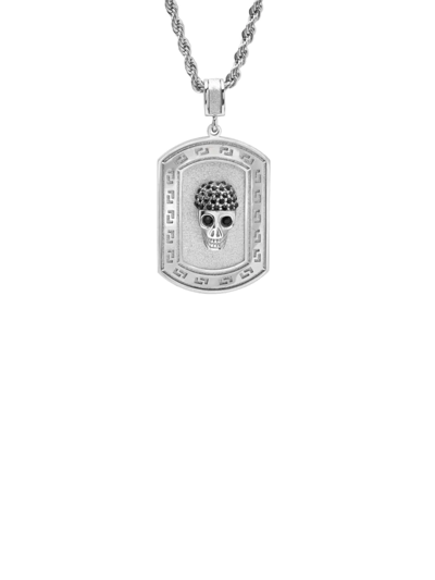Shop Anthony Jacobs Men's Stainless Steel & Simulated Diamond Skull Dog Tag Pendant Necklace In Neutral