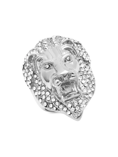 Shop Anthony Jacobs Men's Stainless Steel & Simulated Diamond Lion Head Ring In Silver