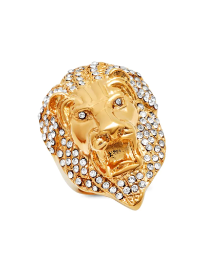 Shop Anthony Jacobs Men's Stainless Steel & Simulated Diamond Lion Head Ring In Gold