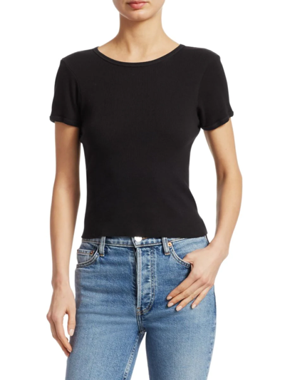 Shop Re/done Women's 90s Ribbed Cap-sleeve Tee In Black