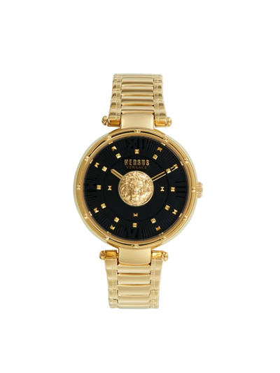 Shop Versus 38mm Goldtone Ip Stainless Steel Studded Bracelet Watch In Black