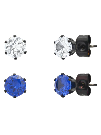 Shop Anthony Jacobs Men's 2-pair Simulated Diamond Stud Earrings In Black