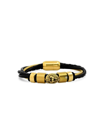 Shop Anthony Jacobs Men's 18k Goldplated Stainless Steel, Leather & Rubber Multi-strand Lion Bracelet In Neutral
