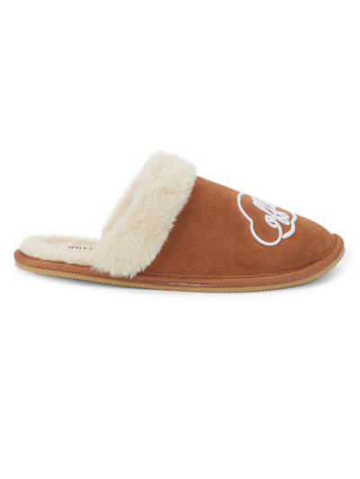 Shop Soludos Women's Logo-adorned Suede & Faux Fur-lined Slippers In Tan