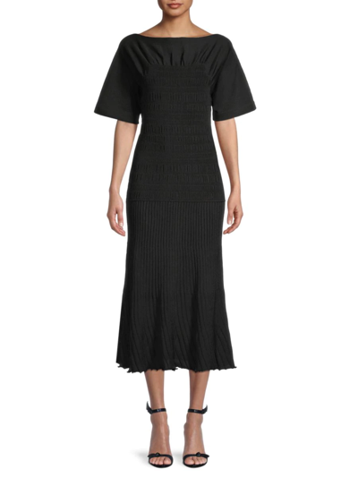 Shop Proenza Schouler Women's Smocked Ribbed Knit Dress In Black