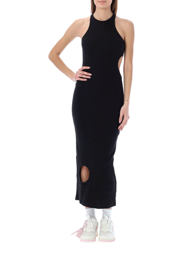 Shop Off-white Meteor Ribbed Rowing Long Dress In Black
