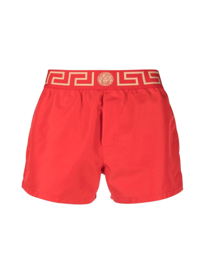 Shop Versace Swim Shorts In Red Gold
