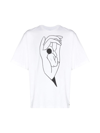 Shop Lemaire Unisex Printed T-shirt W/side Slit In White