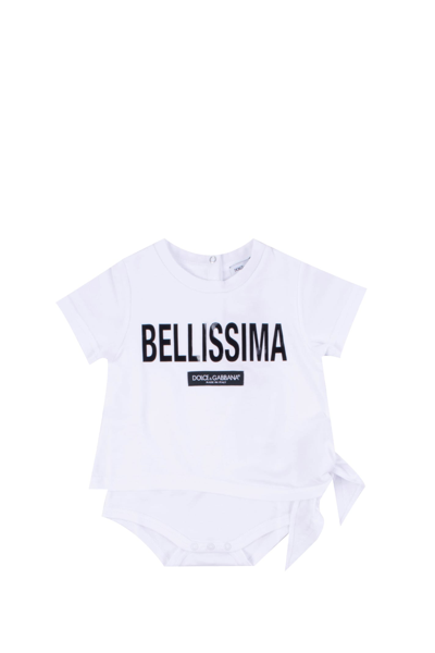 Shop Dolce & Gabbana Bellissima Print Jersey Bodysuit In White
