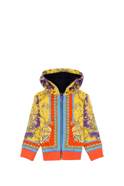 Shop Versace Cotton Sweatshirt With Hood In Multicolor