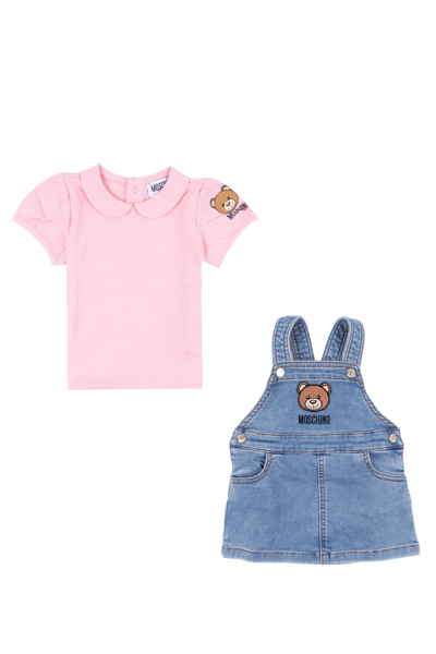 Shop Moschino Cotton Dungarees And T-shirt In Rose
