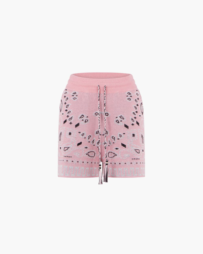 Shop Alanui Cotton Piquet Bandana Shorts In 3085 Light Pink