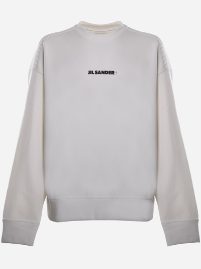 Shop Jil Sander Cotton Sweatshirt With Contrasting Logo Print In Natural