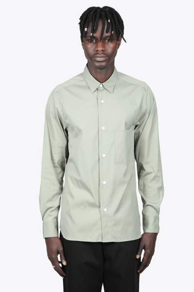 Shop Aglini Salvia Sage Green Stretch Poplin Cotton Shirt